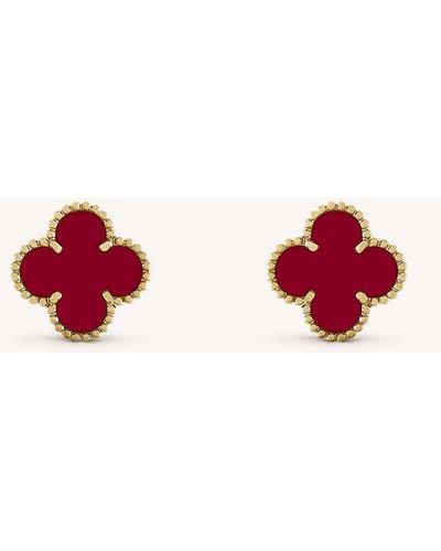 Van Cleef & Arpels Vintage Alhambra Yellow-gold And Carnelian Stud Earrings - Red