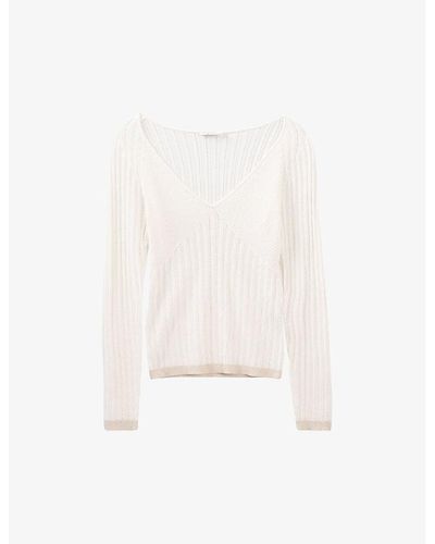 IKKS V-neck Ribbed Knitted Sweater - White