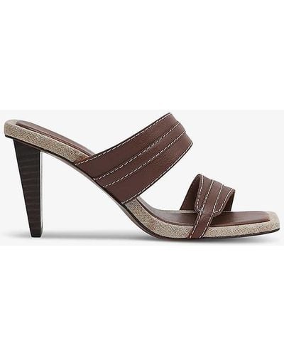 Reiss Ruby Contrast-stitch Leather Heeled Mules - Natural