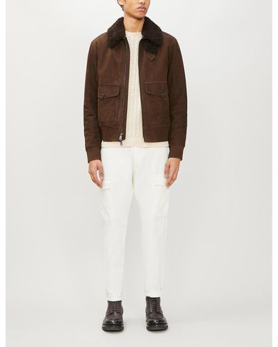 Ralph Lauren Purple Label Kingston Suede And Shearling Bomber Jacket - Brown