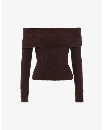 House Of Cb Saffron Off-shoulder Cotton-blend Sweater - Brown