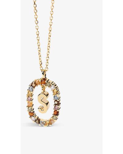 Pdpaola Initial S 18ct Yellow -plated Sterling-silver And Semi-precious Stones Pendant Necklace - Metallic