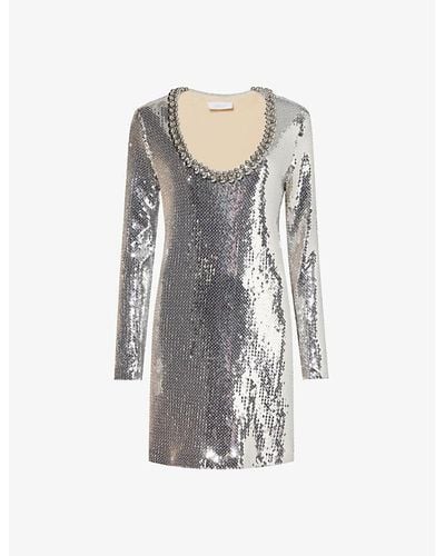 Rabanne Sequin-embellished Scoop-neck Stretch-woven Mini Dress - Gray