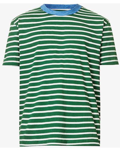 Howlin' Boogie Contrast-trim Striped Cotton-jersey T-shirt Xx - Green