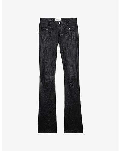 Zadig & Voltaire Hippie Mid-rise Flared-leg Creased Leather Pants - Black
