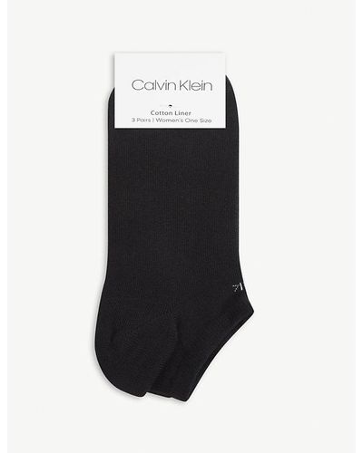 Calvin Klein Logo-embroidered Cotton-blend Socks Pack Of Three - Black