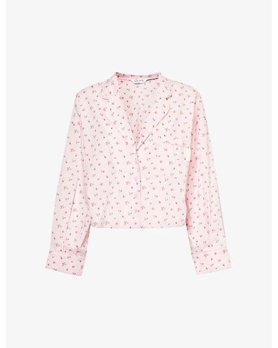 Lounge Underwear Floral-pattern Cropped Cotton Shirt - Pink