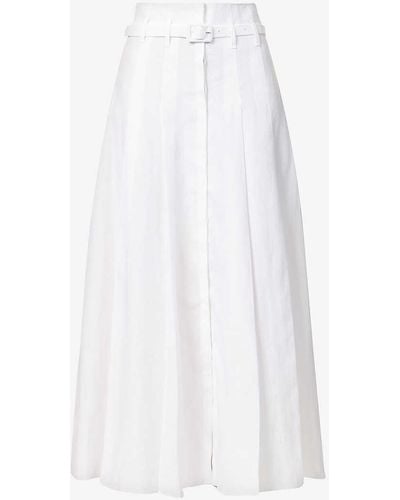 Gabriela Hearst Dugald Belted Pleated Linen Midi Skirt - White