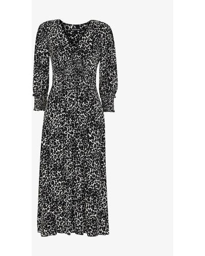 Whistles Shadow Leopard-print Woven Midi Dress - Black
