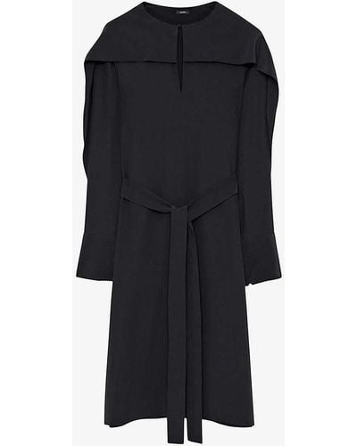 JOSEPH Danville Drape-sleeve Silk-crepe Knee-length Dress - Black