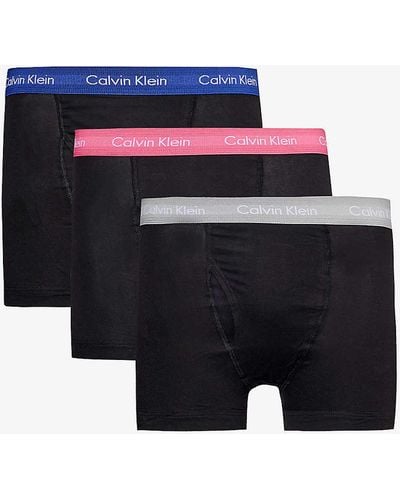 Calvin Klein Branded-waistband Pack Of Three Stretch-cotton Trunks - Blue