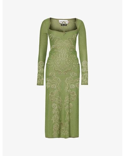 House Of Sunny Envy Floral-pattern Knitted Maxi Dress - Green