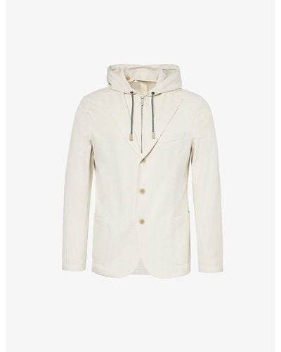 Eleventy Detachable-hood Notched-lapel Stretch Cotton-blend Jacket - White