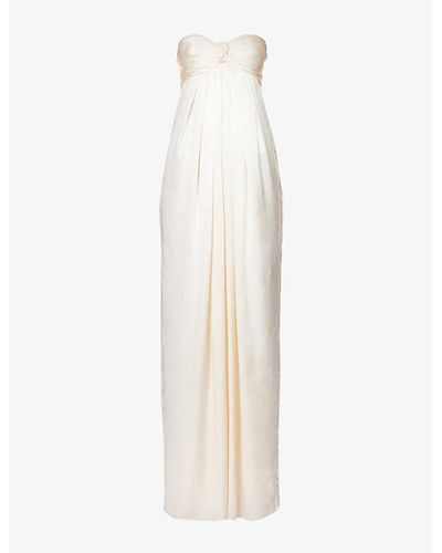 Shona Joy Knot-embellished Ruched-bodice Satin Maxi Dress - White