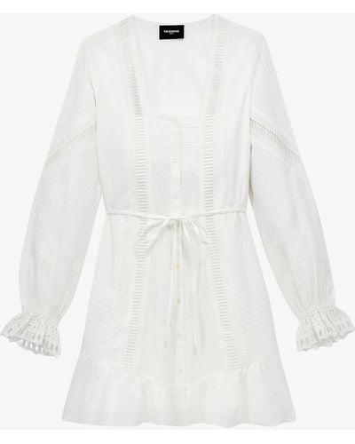The Kooples Square Neckline Cotton Mini Dress - White