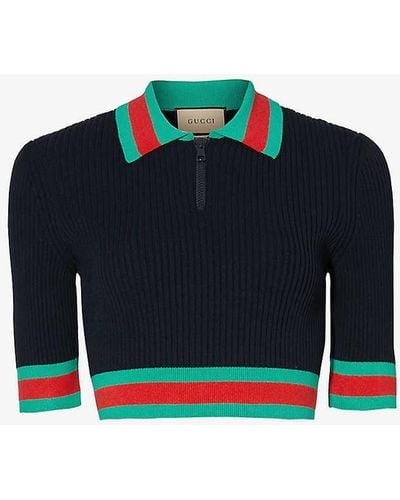 Gucci Striped Slim-fit Knitted Polo Shirt - Blue