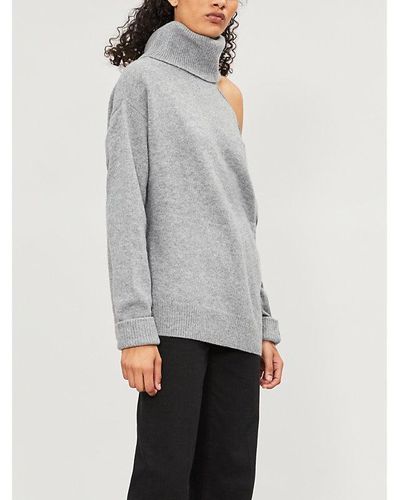 PAIGE Raundi Turtleneck Cutout Wool-blend Sweater - Grey