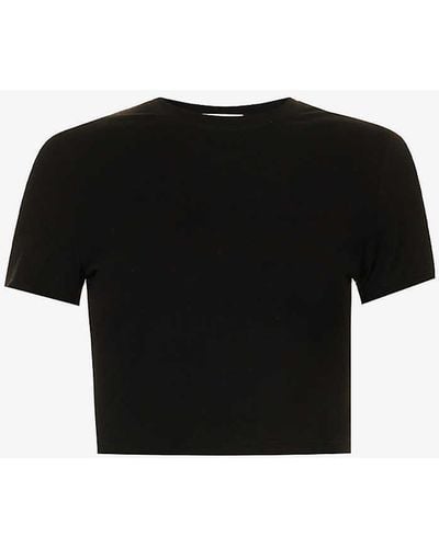 ADANOLA Round-neck Cropped Stretch-cotton T-shirt - Black