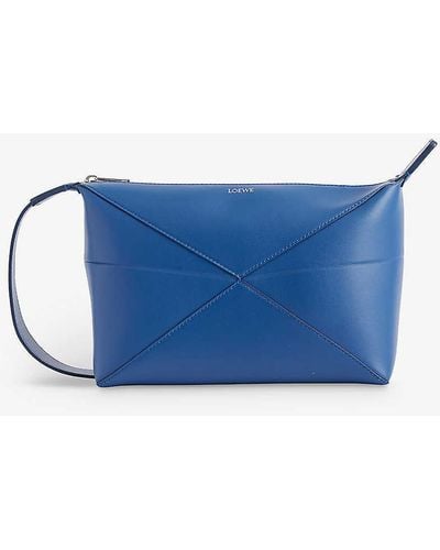 Loewe Puzzle Fold Panelled Leather Wash Bag - Blue