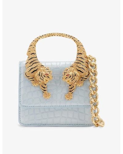 Roberto Cavalli Tiger Leather Top-handle Bag - Blue