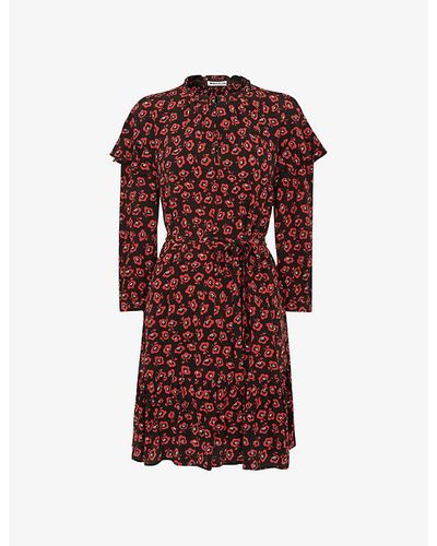 Whistles Floral-print Frilled Crepe Dress - Red
