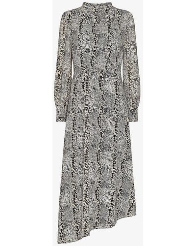 Whistles Meg Snake-print Recycled-polyester Midi Dress - Grey