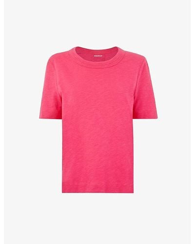 Whistles Double Neckline-trim Relaxed-silhouette Cotton-jersey T-shirt - Pink