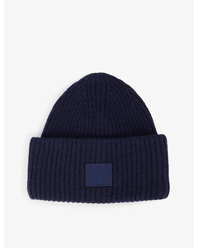 Acne Studios Vy Pansy Logo-patch Wool Beanie Hat - Blue