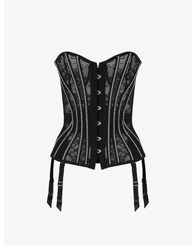 Agent Provocateur Caitriona Crystal-embellished Lace And Tulle Corset - Black