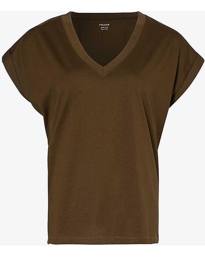 FRAME Easy V-neck Short-sleeve Cotton-jersey T-shirt - Green
