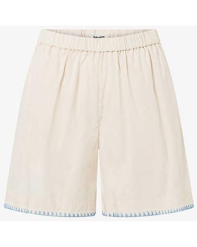 Nué Notes Juliano Embroidered-trim Cotton Shorts - Natural