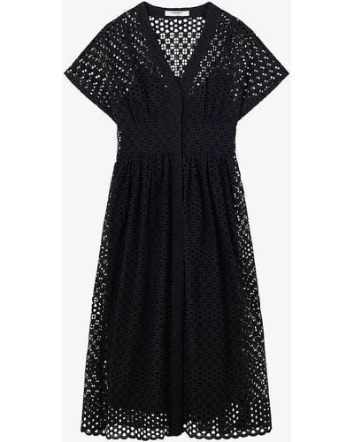 LK Bennett Vivienne Broderie-analgise Cotton Midi Dress - Black