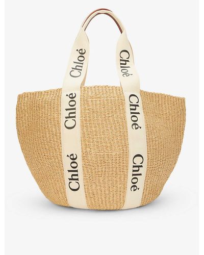 Chloé Woody Medium Paper Basket Bag - White