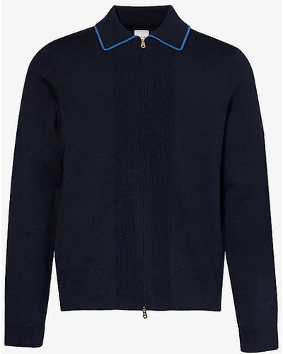 Paul Smith Contrast-trim Regular-fit Stretch-wool And Cotton Blend Cardigan Xx - Blue