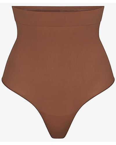 Skims Everyday High-rise Stretch-woven Thong Xxx - Brown