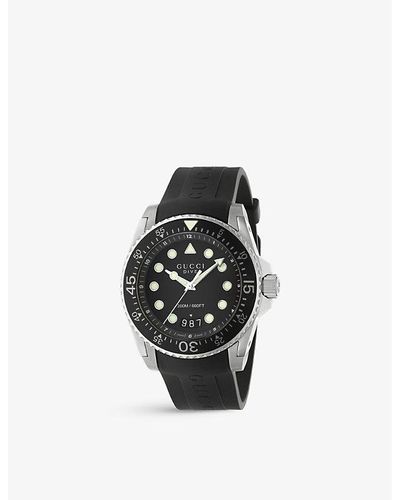 Gucci Ya136204b Dive Steel, Pvd And Rubber Quartz Watch - Black