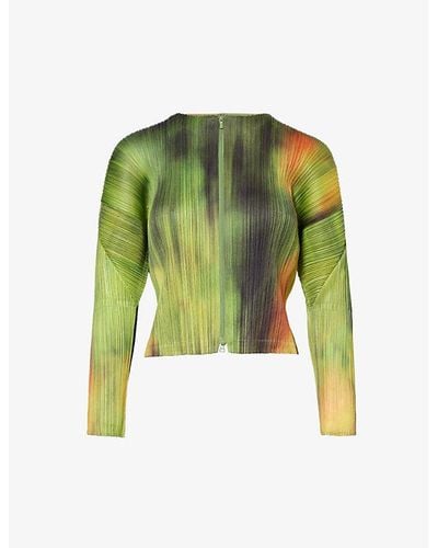 Pleats Please Issey Miyake Turnip And Abstract-pattern Knitted Jacket - Green