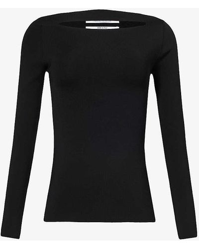 Another Tomorrow Cut-out Slim-fit Knitted Top - Black