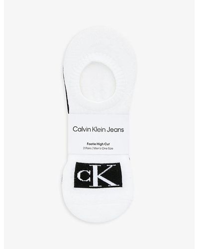 Calvin Klein Brand-print High-cut Pack Of Two Stretch-cotton Blend Socks - White