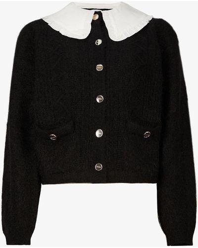 Sandro Royaume Removable-collar Knitted Cardigan - Black
