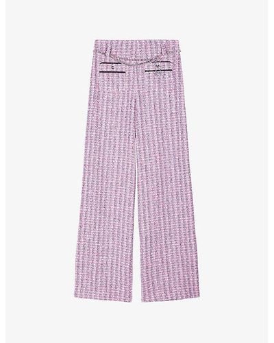 Maje Chain-embellished Wide-leg Tweed Pants - Purple