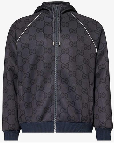 Gucci Monogrammed Contrast-trim Stretch-woven Hooded Jacket X - Blue