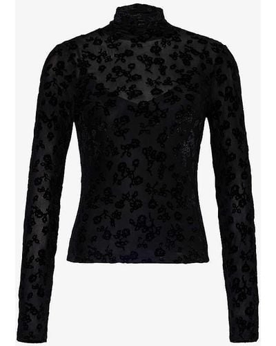PAIGE Ursula Floral-pattern Stretch-woven Top - Black
