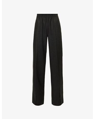 PAIGE Harper Paperbag-waist Wide-leg Mid-rise Woven Pants - Black