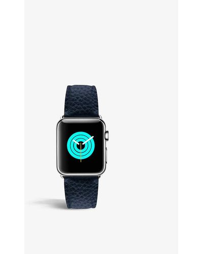 Mintapple Apple Watch Grained Leather Strap And Stainless-steel Case 42mm/44mm/45mm/49mm - Blue