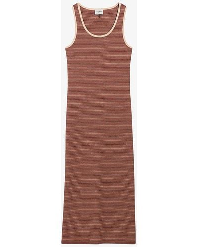 Claudie Pierlot Stripe-weave Round-neck Knitted Cotton Maxi Dress - Brown