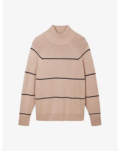 The White Company Funnel-neck Striped Organic Cotton-blend Sweater - Natural