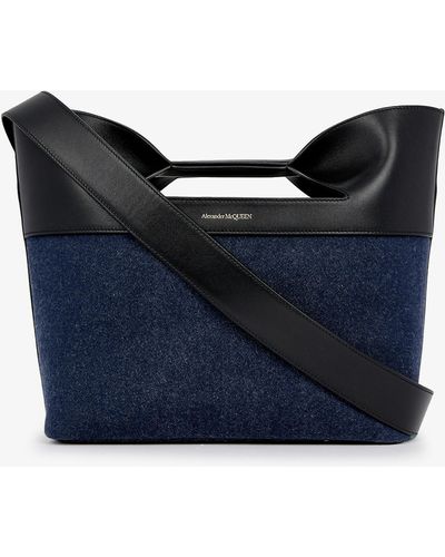 Alexander McQueen The Bow Logo-embossed Denim Cross-body Bag - Blue