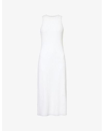 Vince Flared-hem Rib-knit Cotton-blend Jersey Midi Dress - White