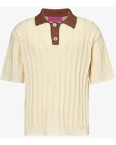 The Elder Statesman Contrast-trim Relaxed-fit Cotton-knit Polo Shirt X - Natural
